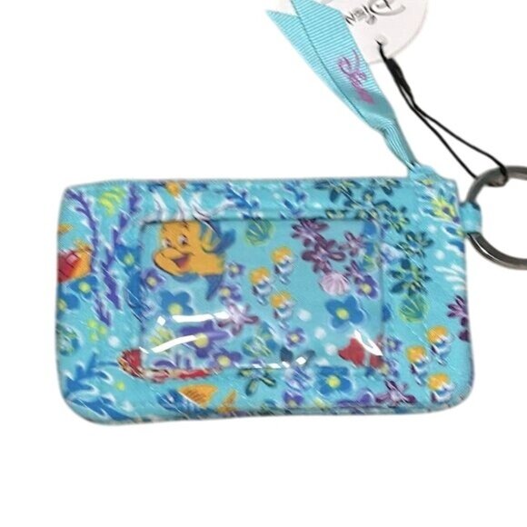 NWT Disney Vera Bradley Little Mermaid Zip ID Case Floral Print Blue Aerial - Picture 2 of 3